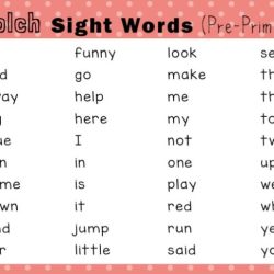 Dolch sight words list pre primer