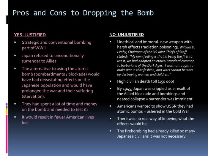 Dropping the atomic bomb pros and cons