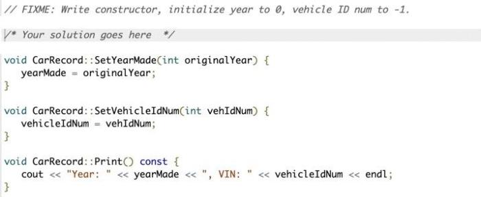 Define a constructor as indicated. sample output for below program