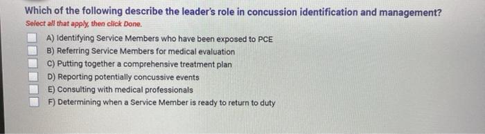 Leaders role in concussion identification and management